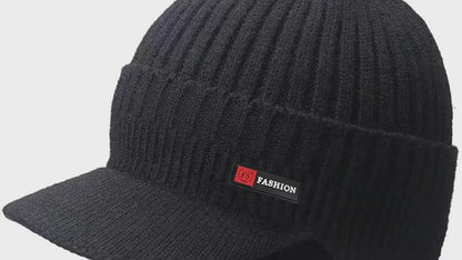 New Winter Men'S Hat – Outdoor Ear Protection Warm Knitted Cap with Windproof Visor, Thick Bicycle Scarf Cap for Men